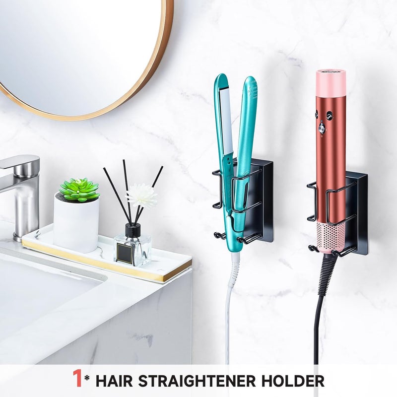Oukimly Hair Dryer and Straightener Holder Wall Mounted, Curling Iron Holder Adhesive, Blow Dryer Holder Wall, Bathroom Hair Tool Organizer for Flat Irons, Curling Wands, Styling Tools (1, Black) - Image 2